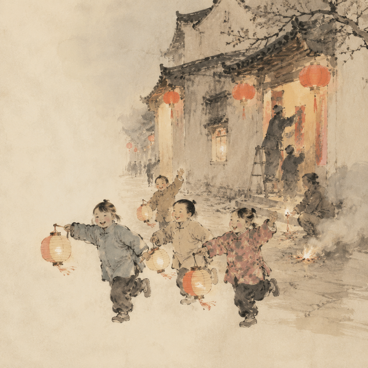 除夕街上孩童叫卖痴呆