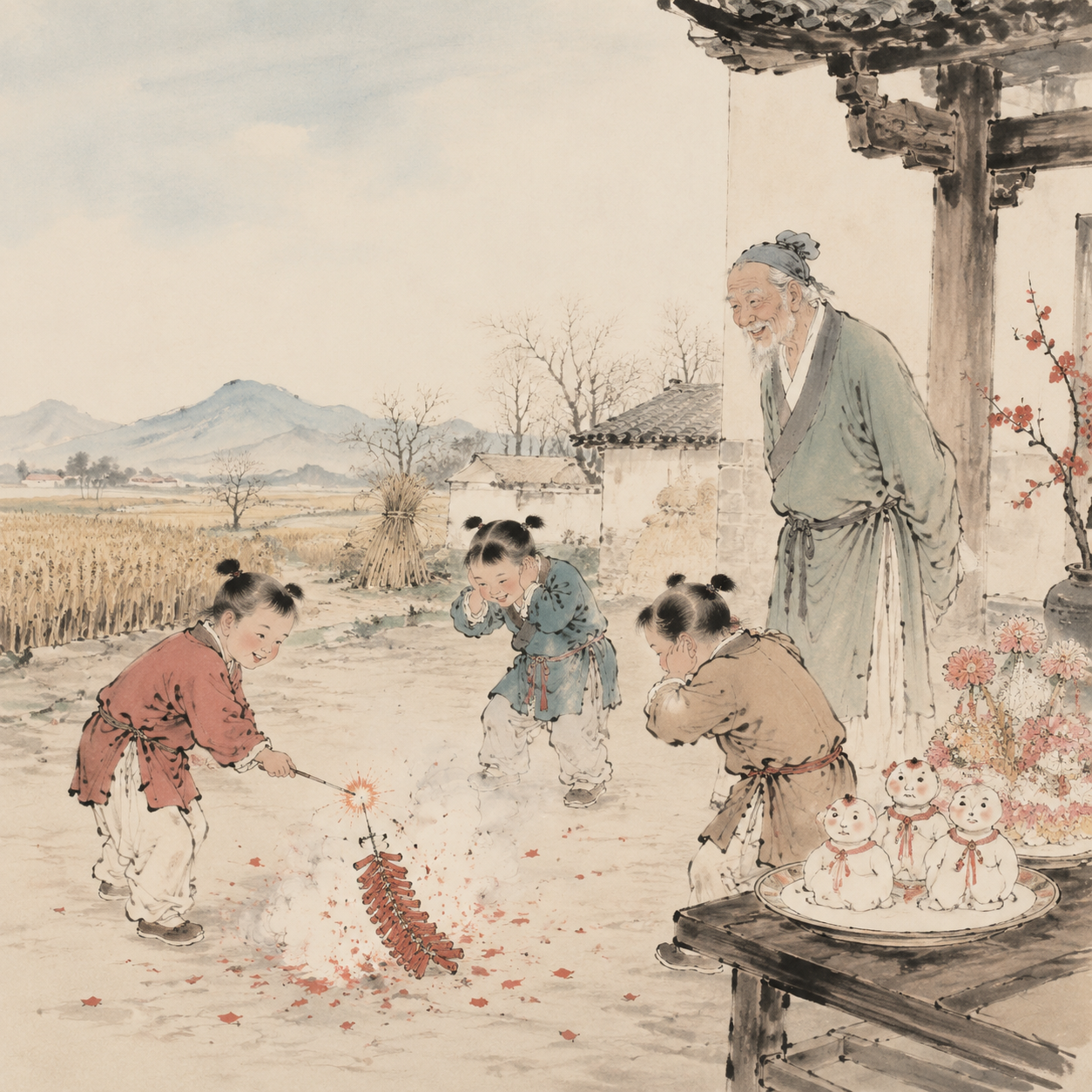 初七人日庆生图