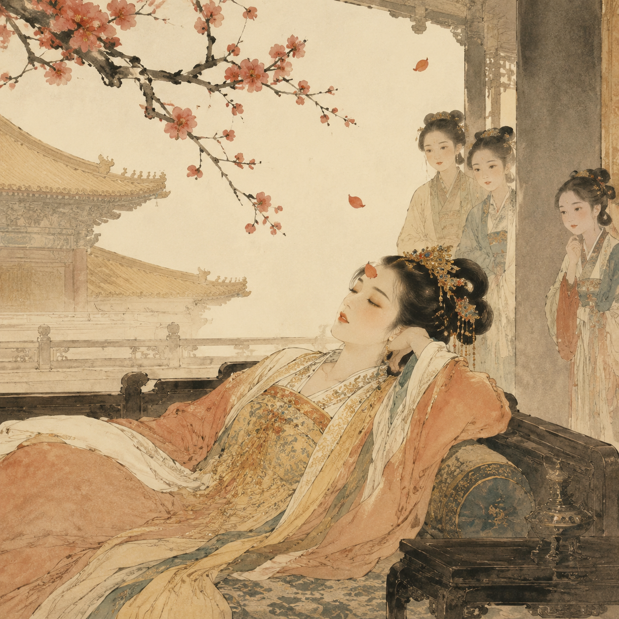 寿阳公主卧檐下梅花落额
