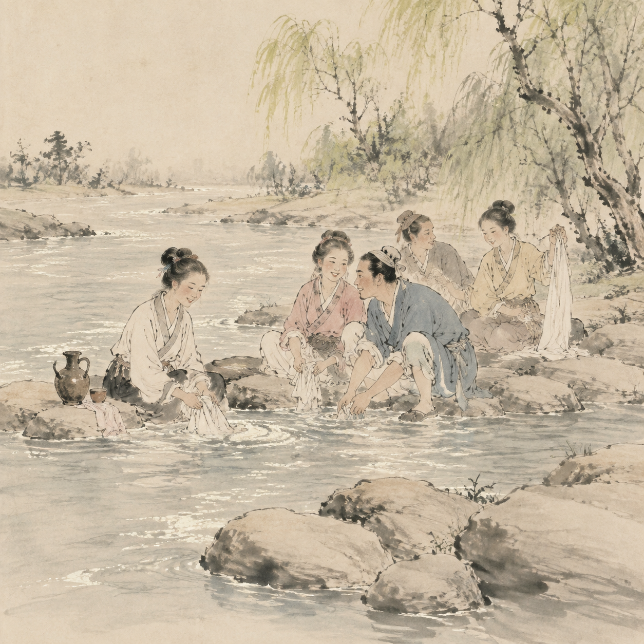 水边洗濯祈福图