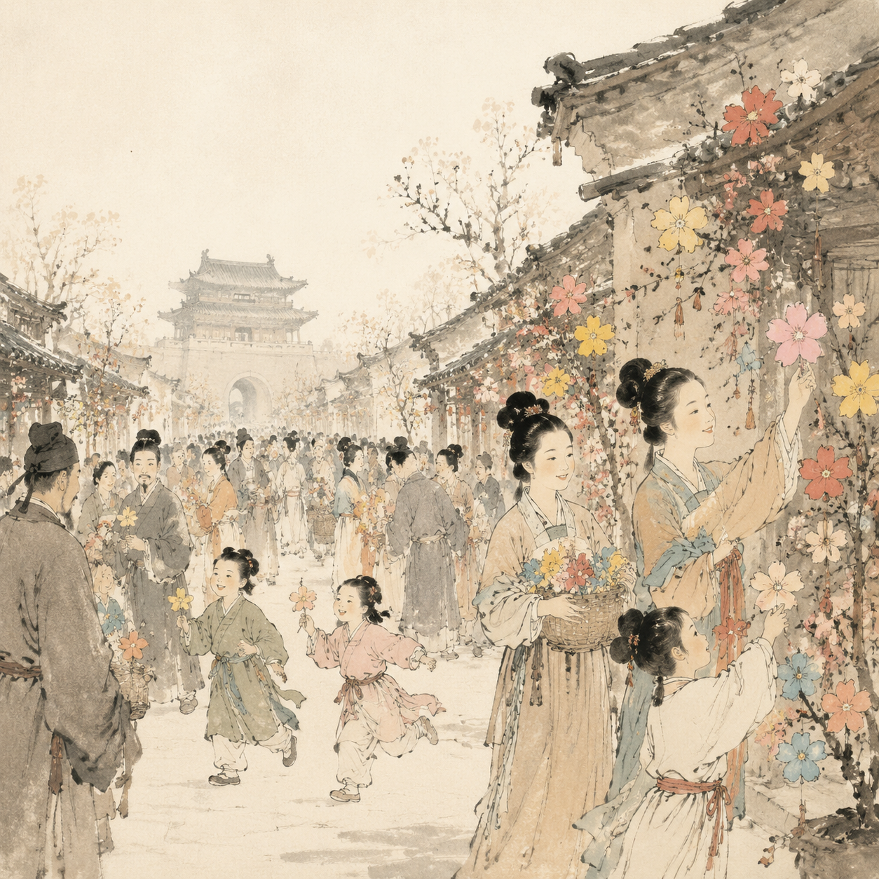 唐代迎春彩花场景
