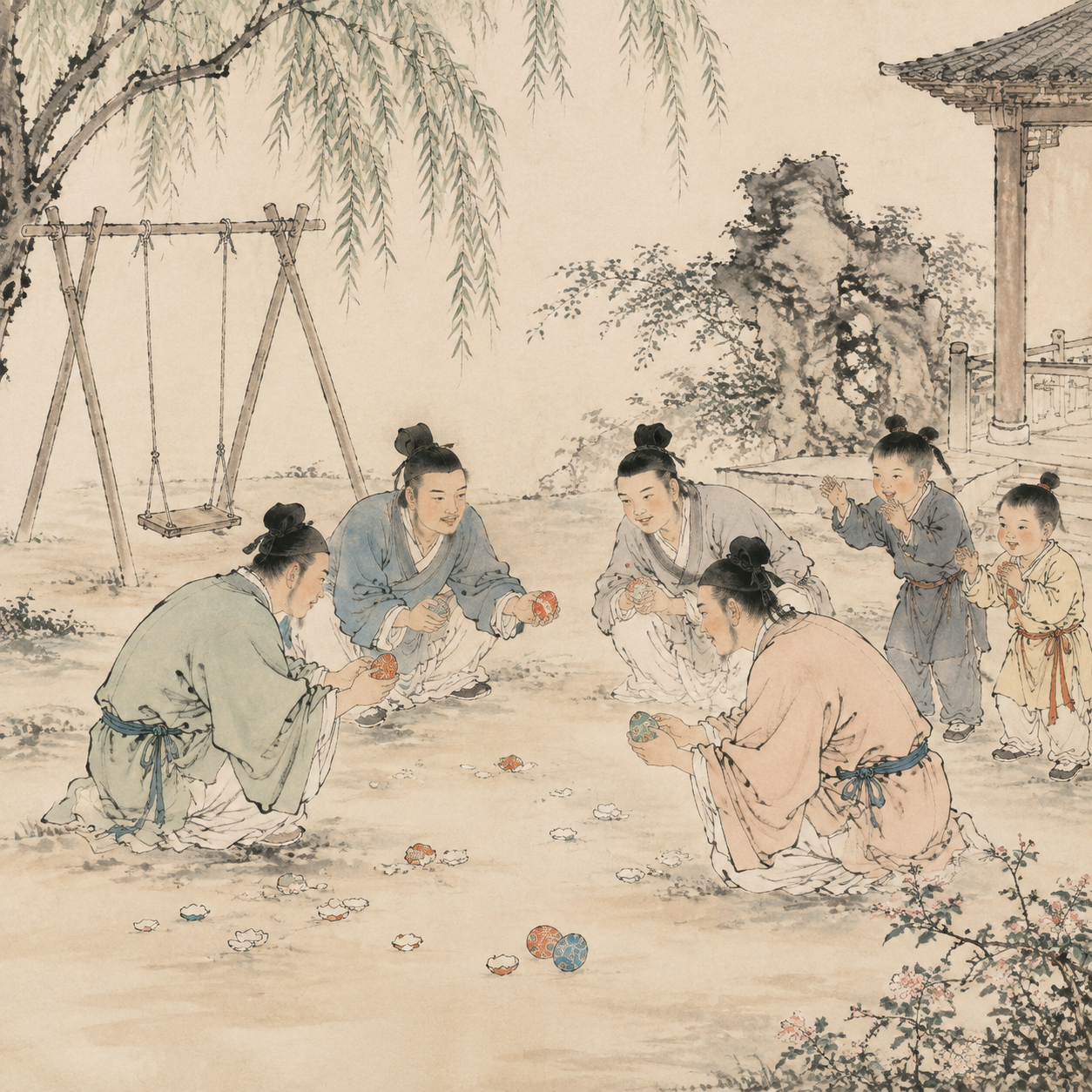 古代寒食斗蛋图