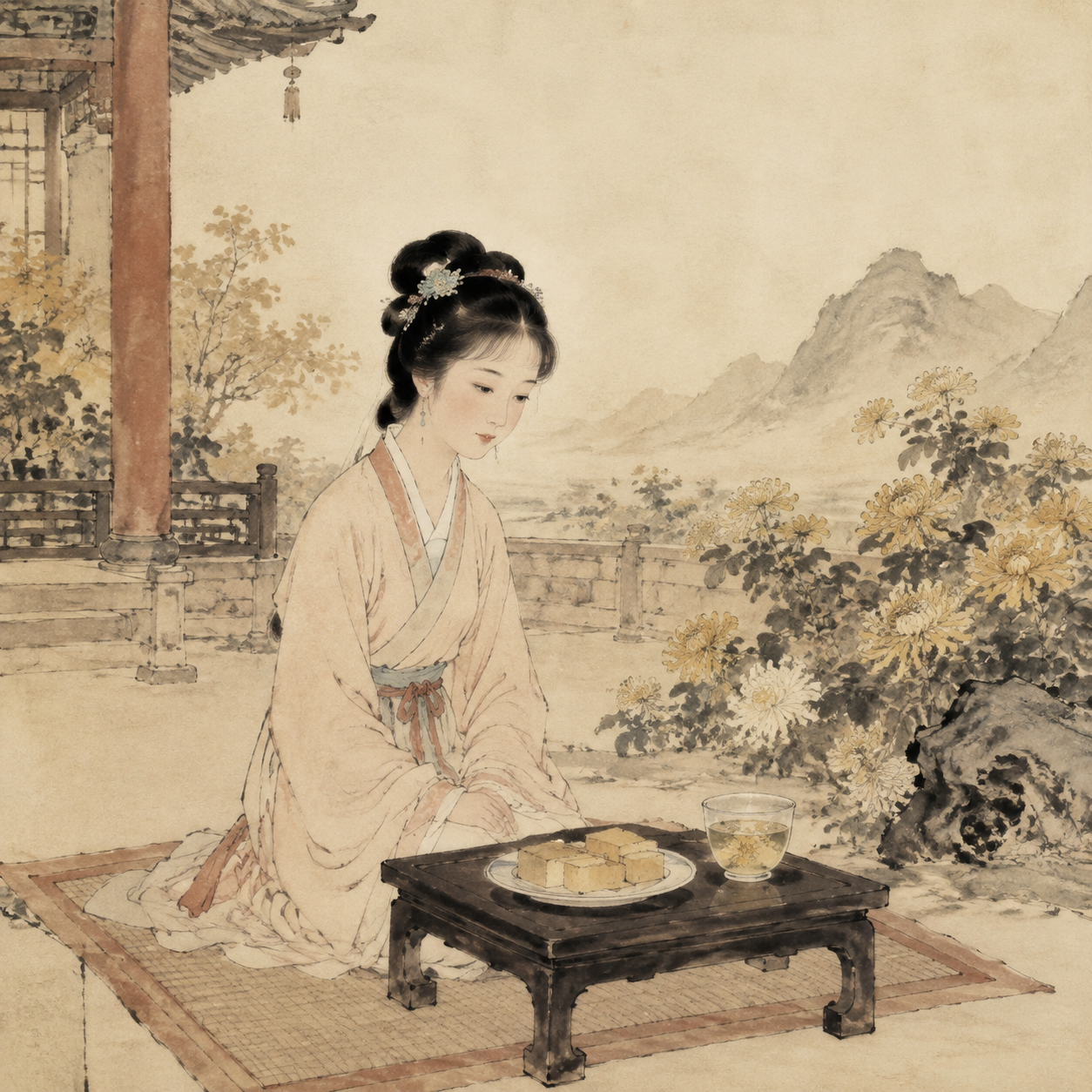 汉代宫女重阳食饵饮菊