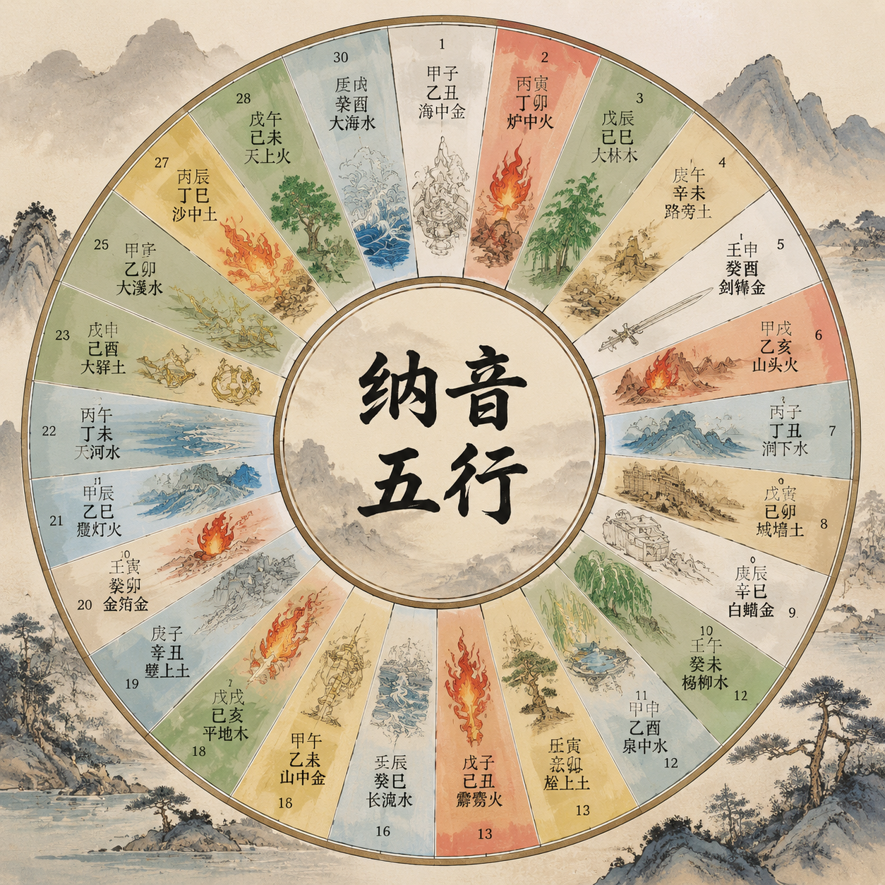 六十甲子纳音五行轮盘