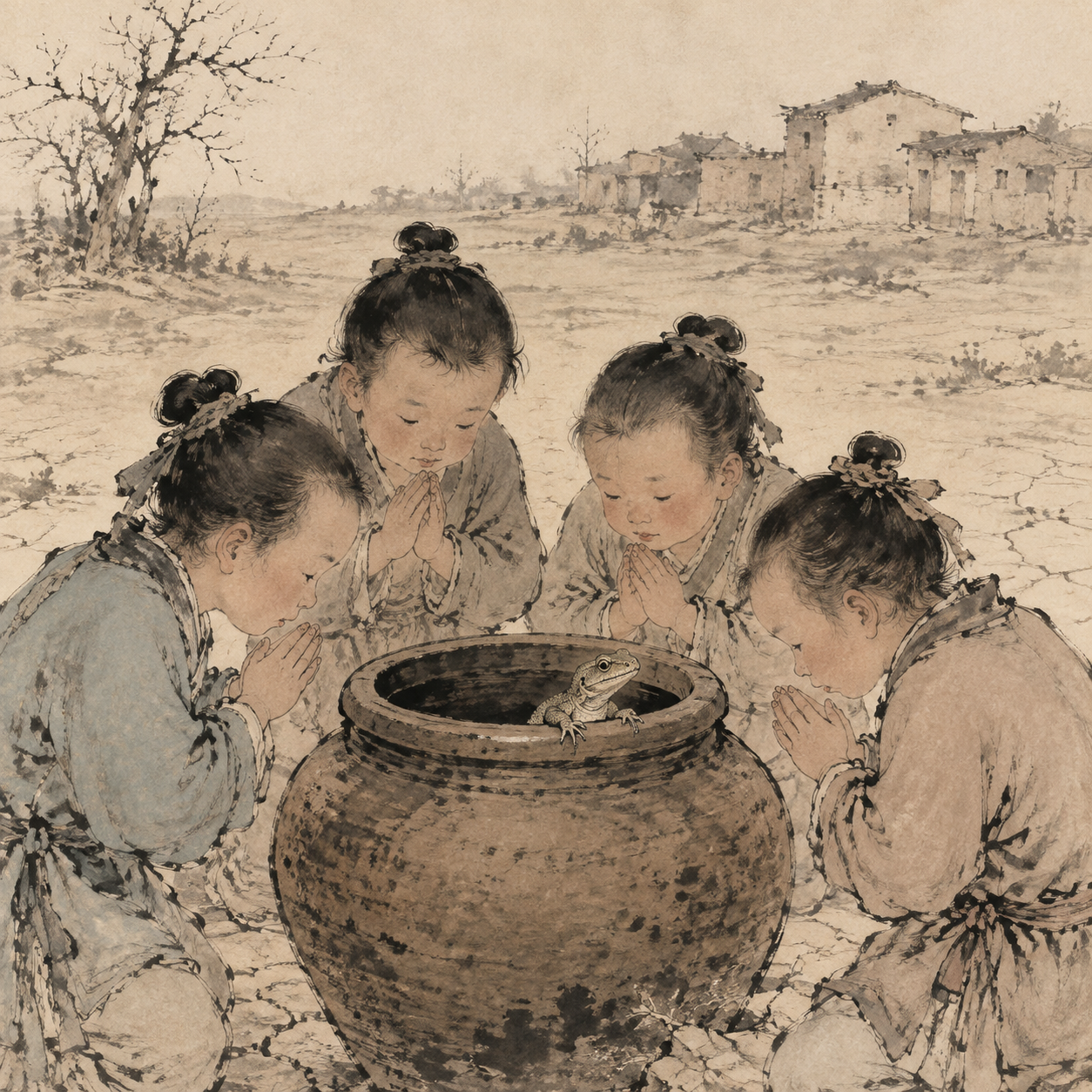 童男女围瓮祝蜥蜴