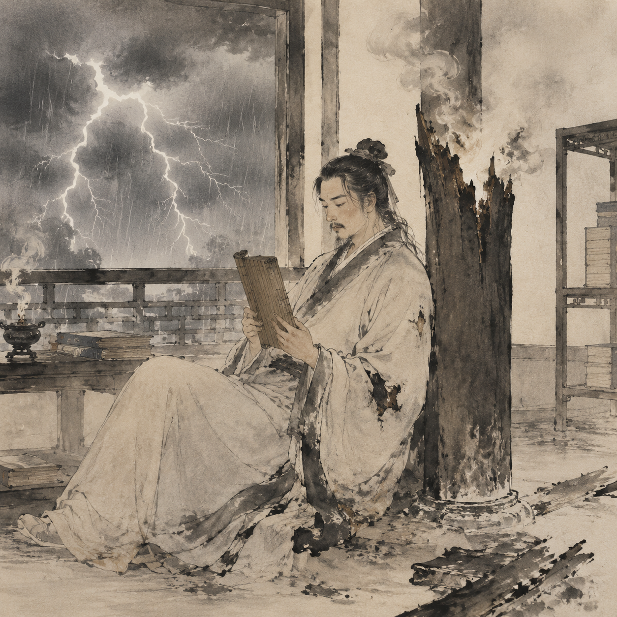 雷劈立柱，读书如故