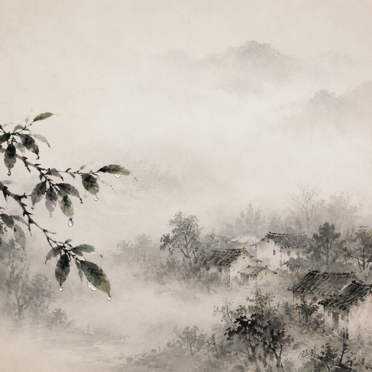 雾气笼罩的山村清晨