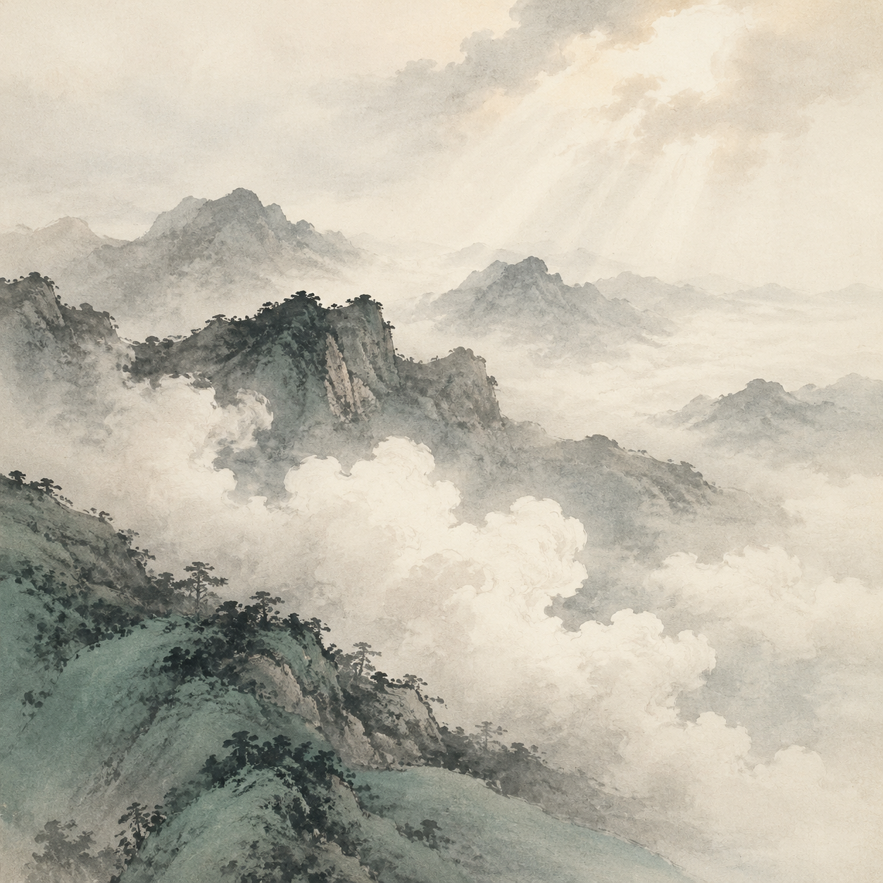 云雾缭绕的山间