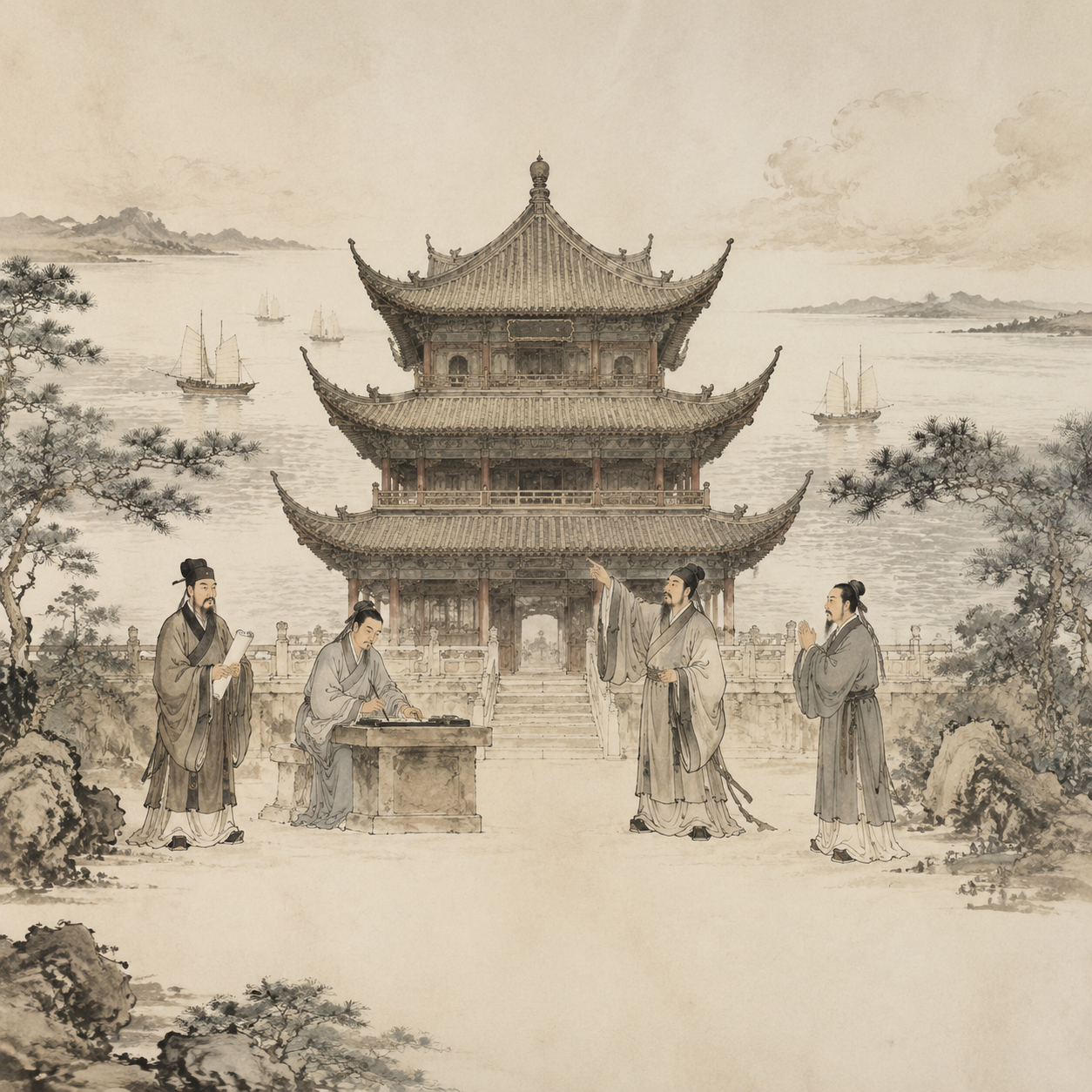 岳阳楼四绝图