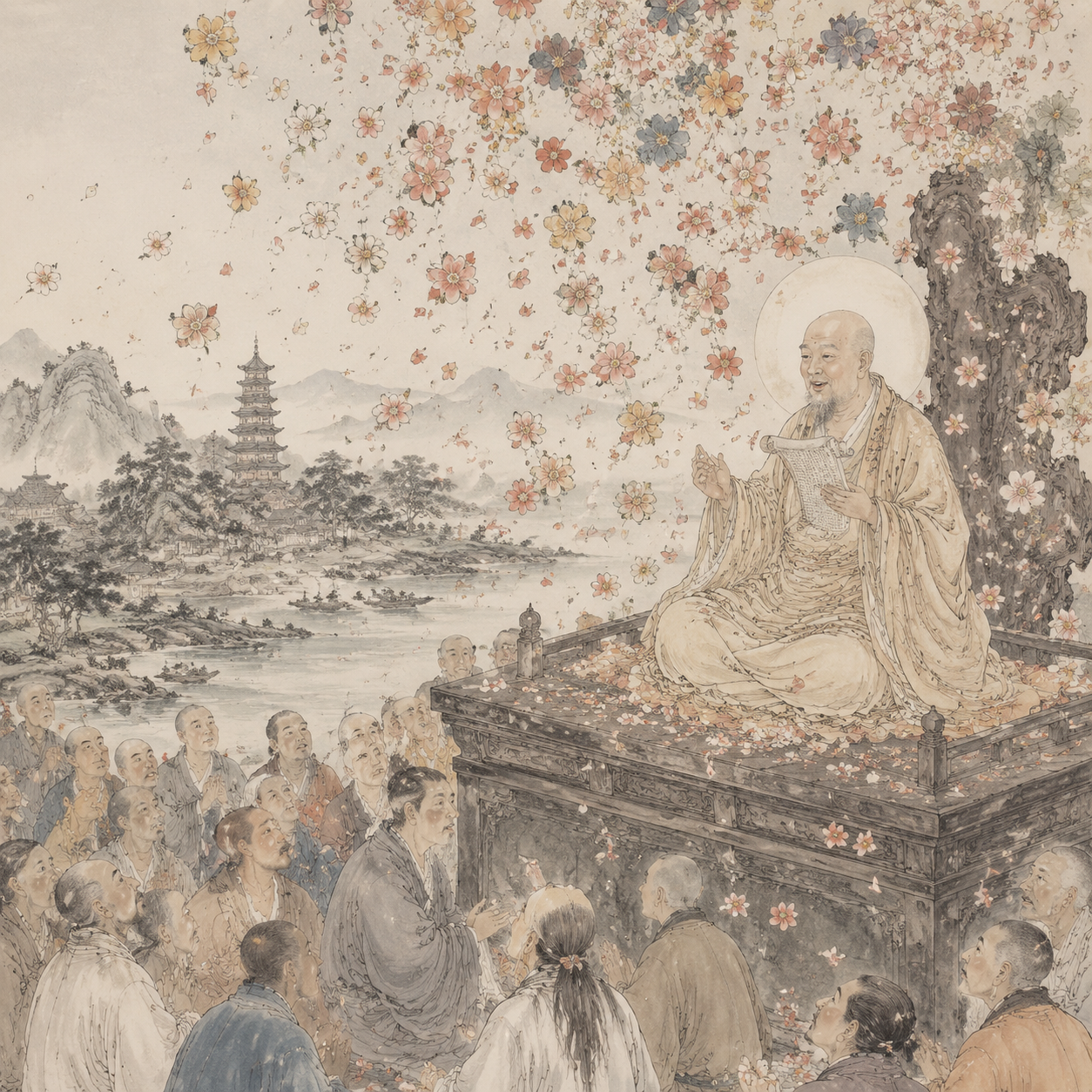 云光法师讲经，天花乱坠