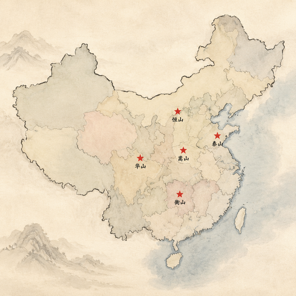 五岳分布示意图