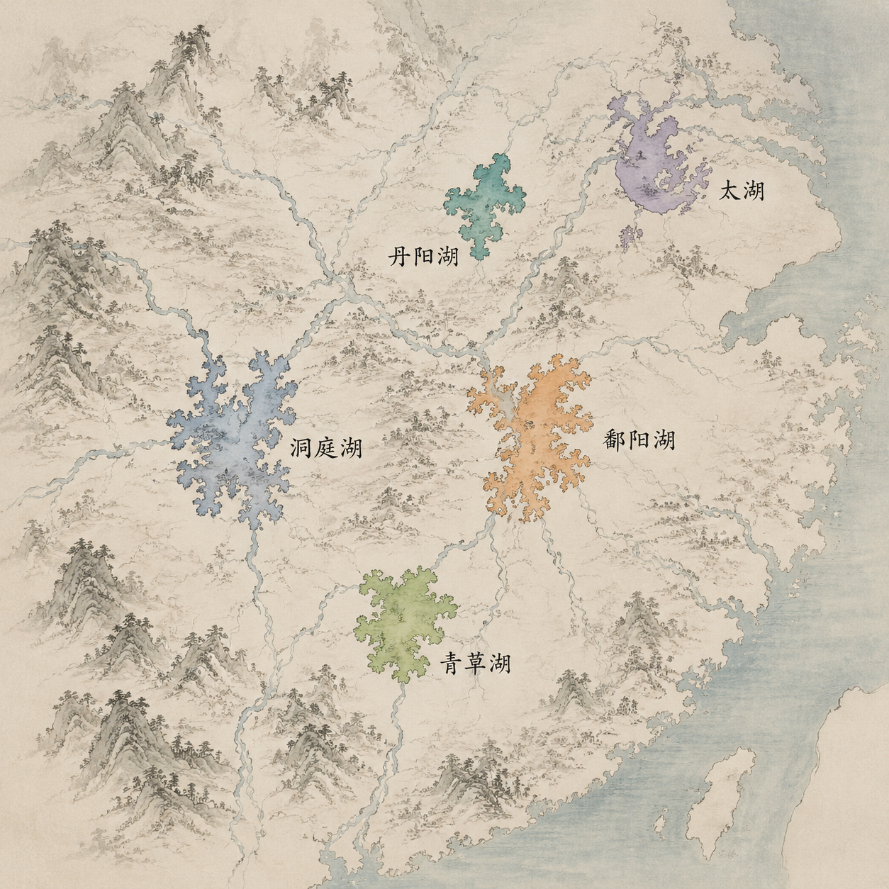 五湖分布示意图