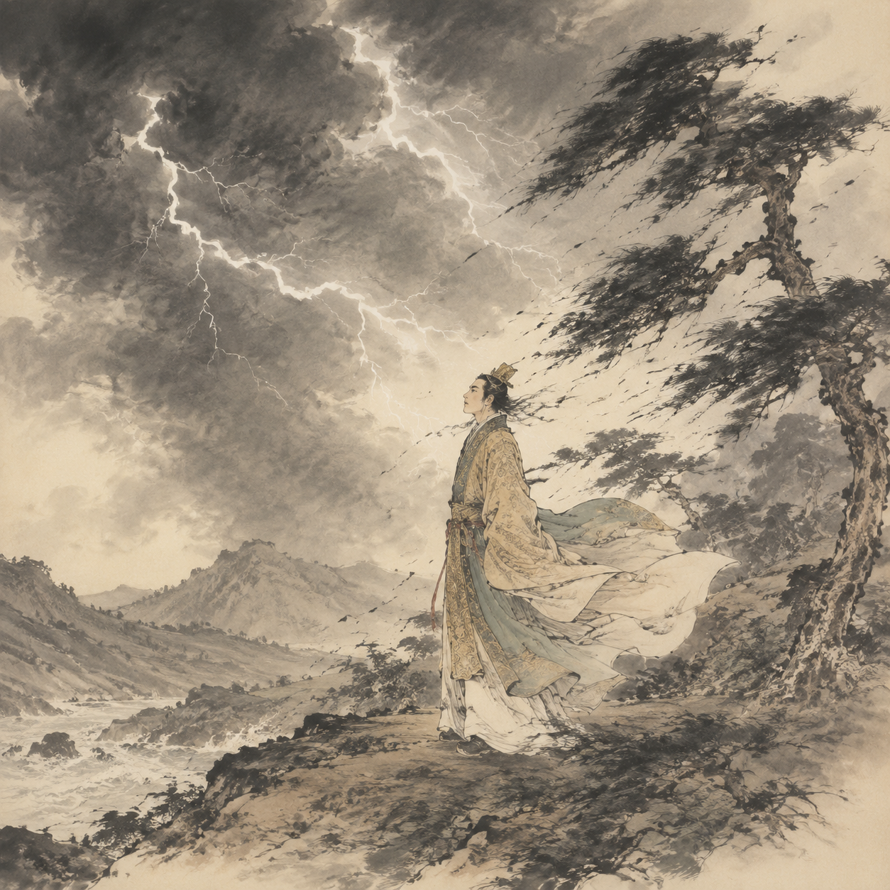 舜帝在大麓中无畏风雨