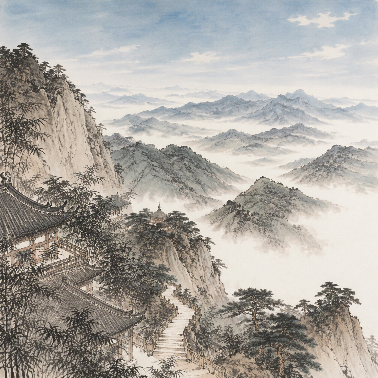 从雪窦山入口远眺四明山脉