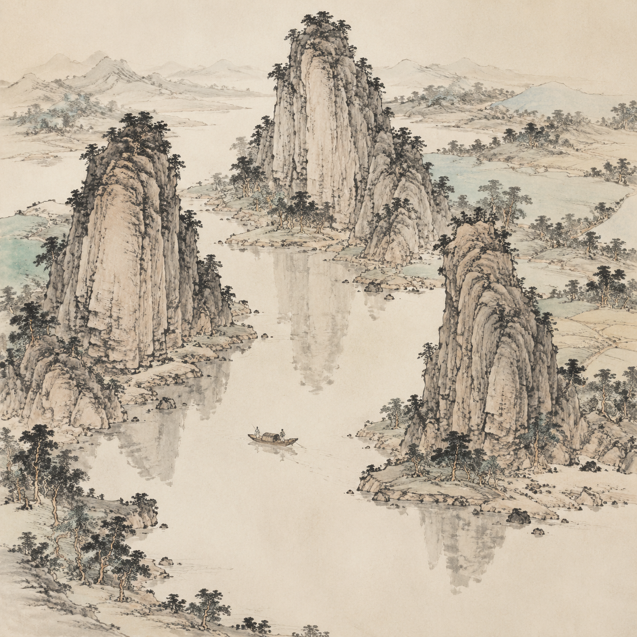 浮石岩三峰鼎立，溪水贯流