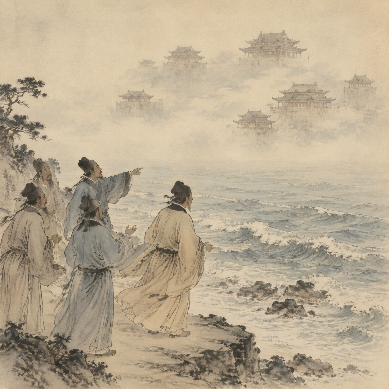 古人观海市蜃楼