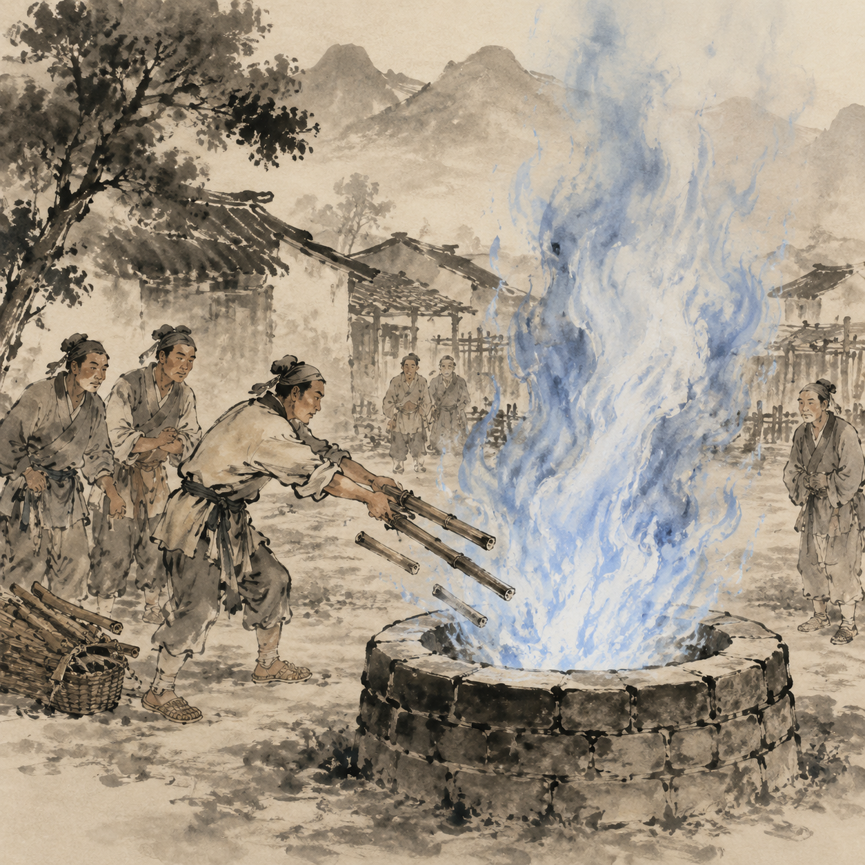 古代火井燃烧示意图