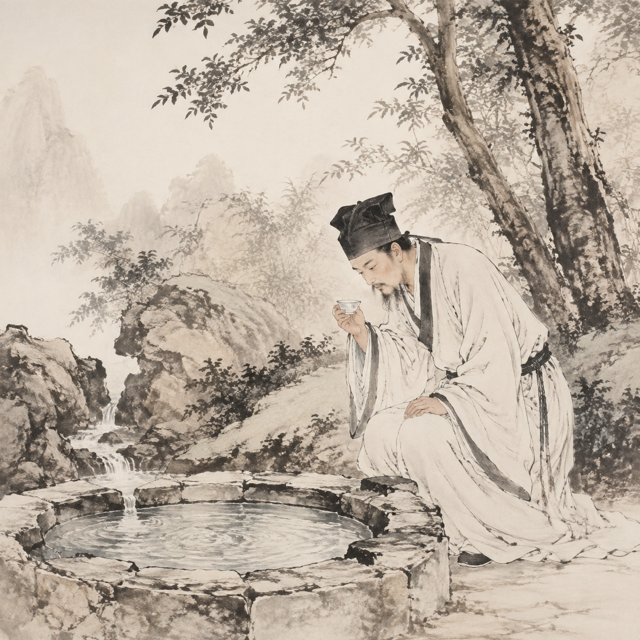 玉乳泉边品水场景