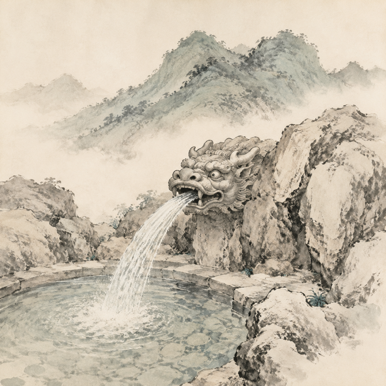 螭头吐泉图