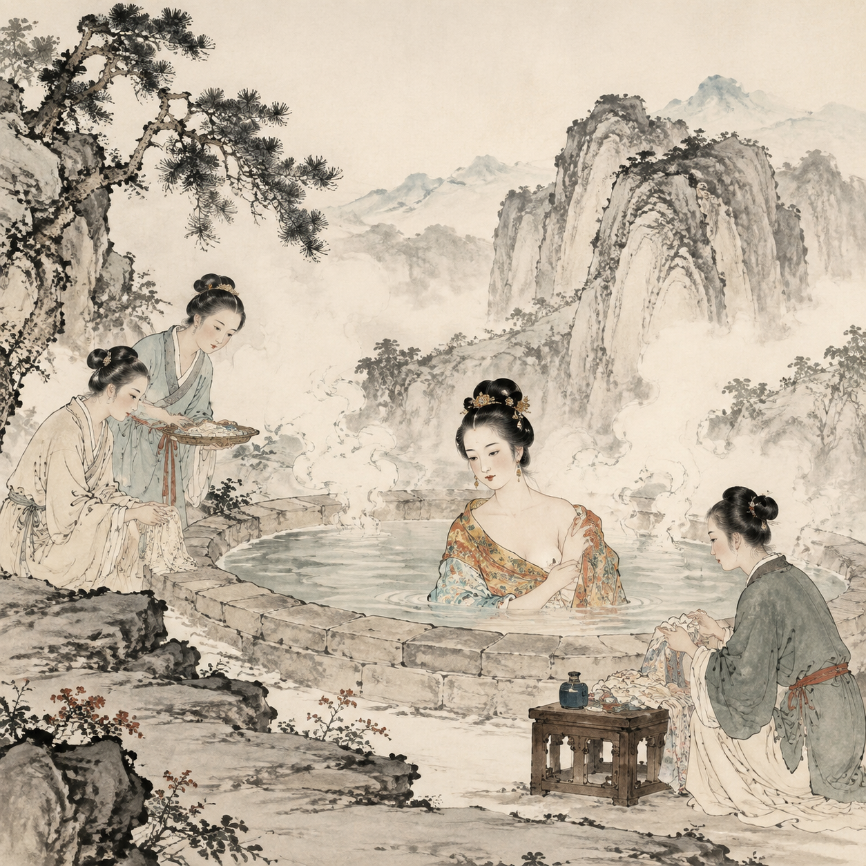 公主石泉沐浴图