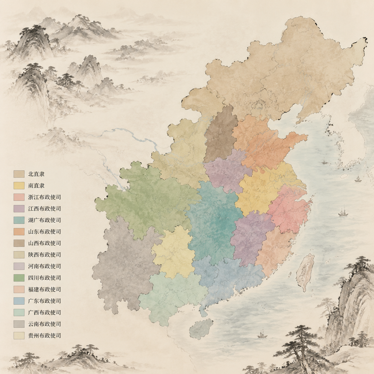 明代两京十三省示意图
