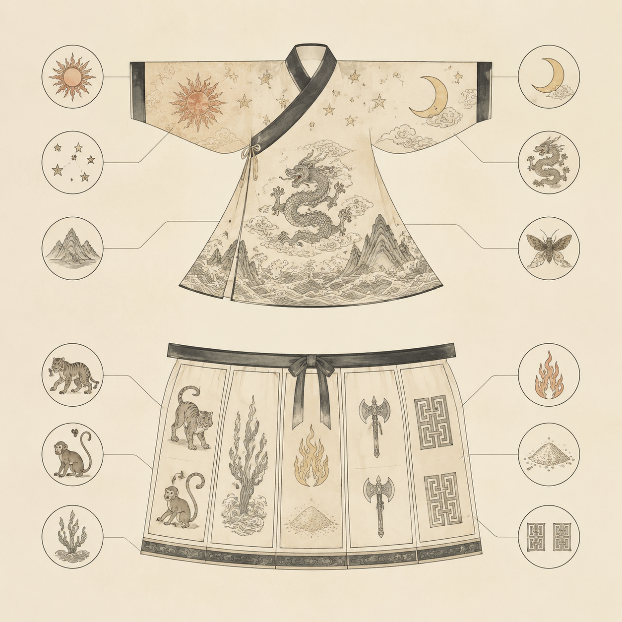 帝王礼服十二章纹示意图