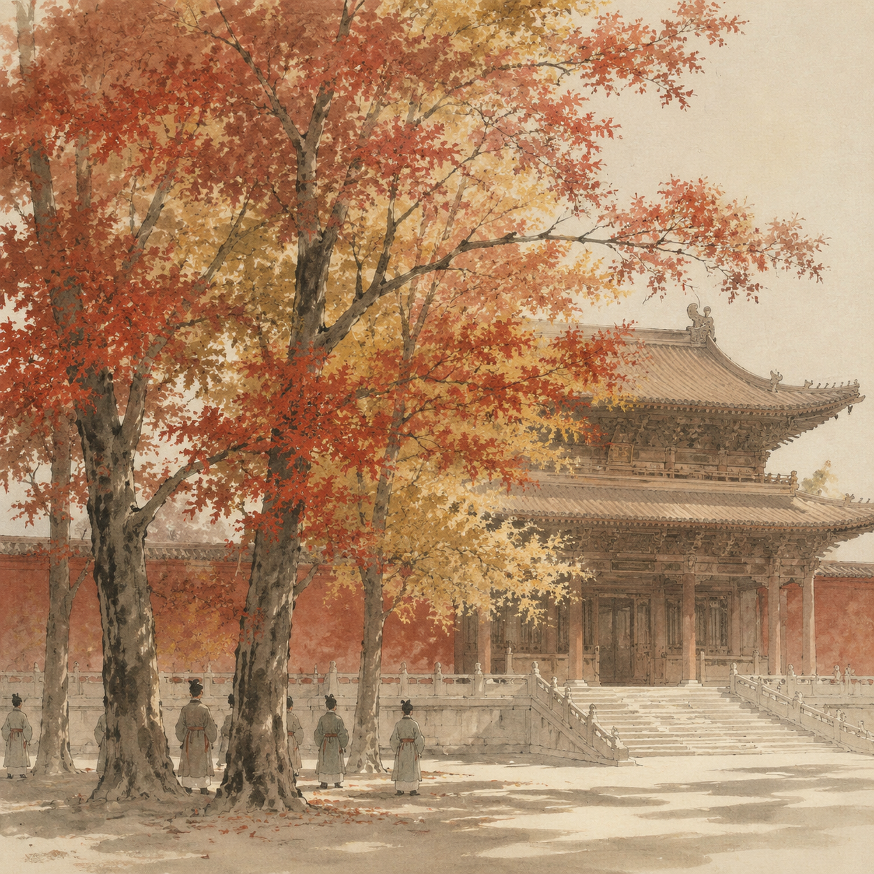 汉代宫殿枫树成荫