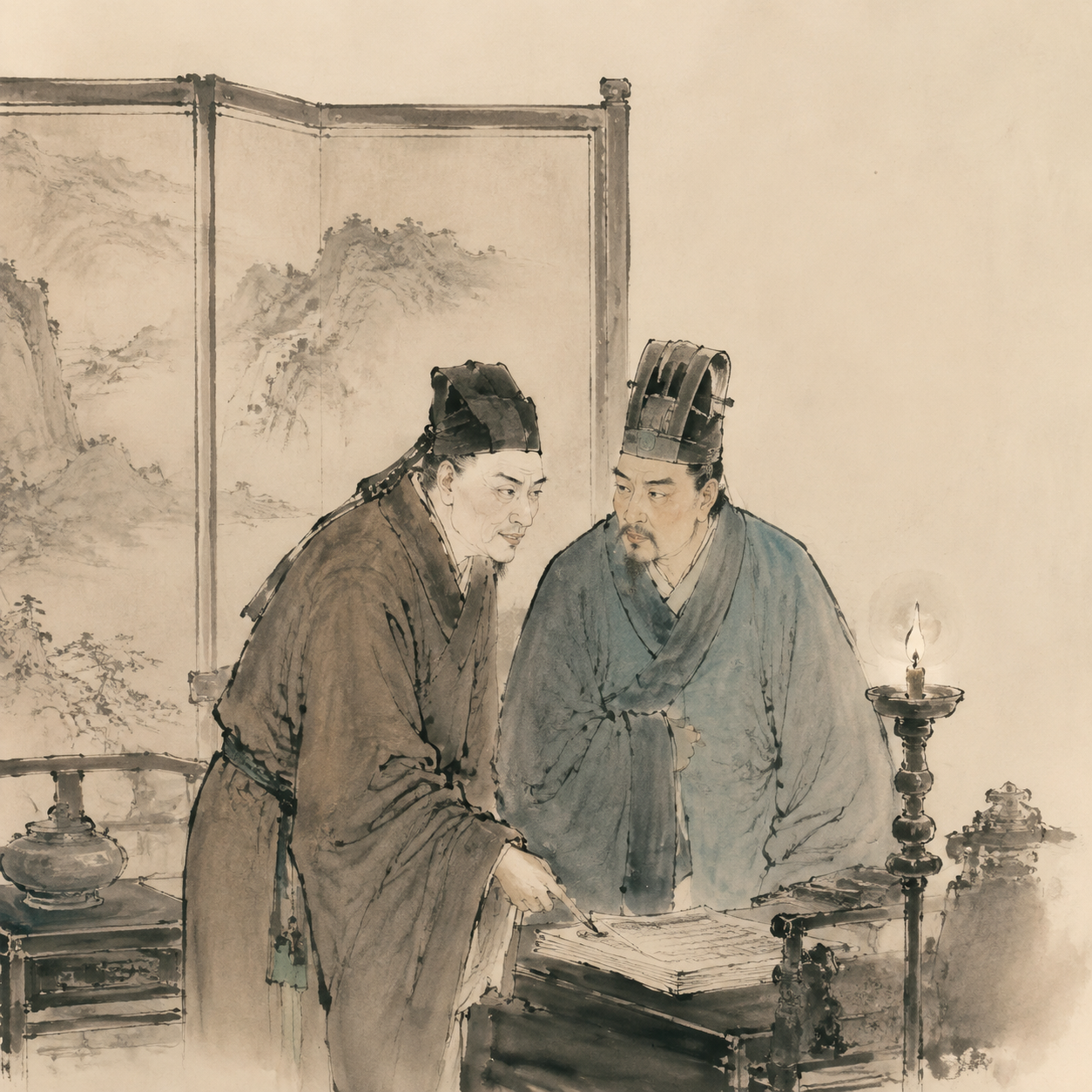 黄皓与陈祗在宫中密谋