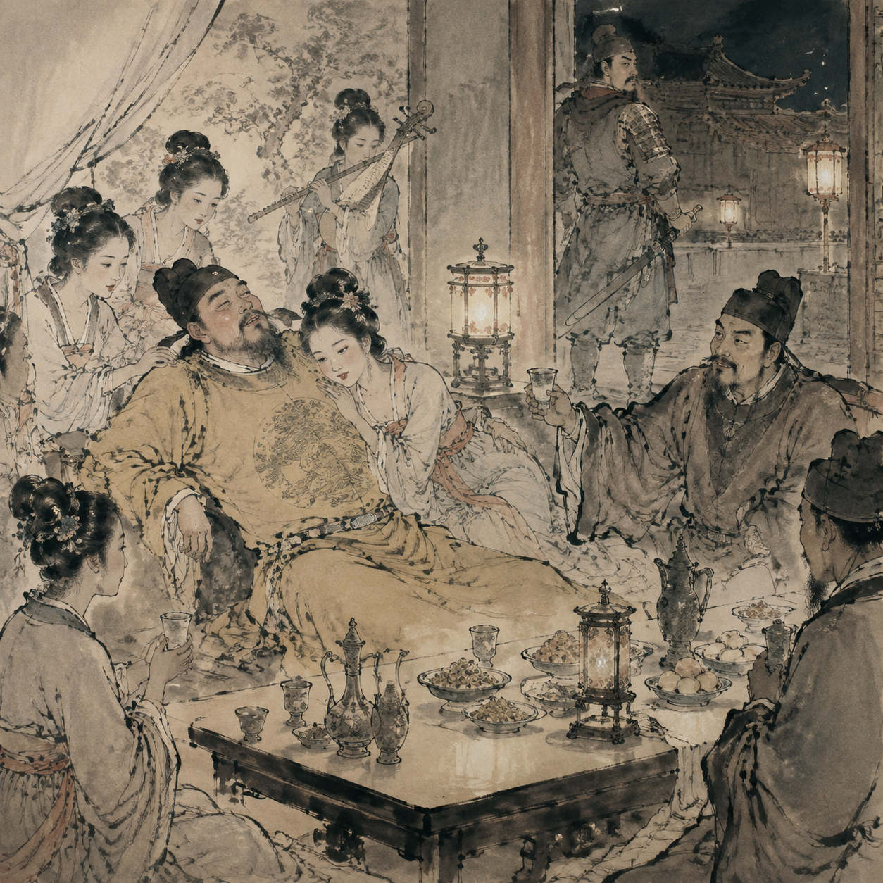 裴寂等人在晋阳宫夜宴灌醉李渊