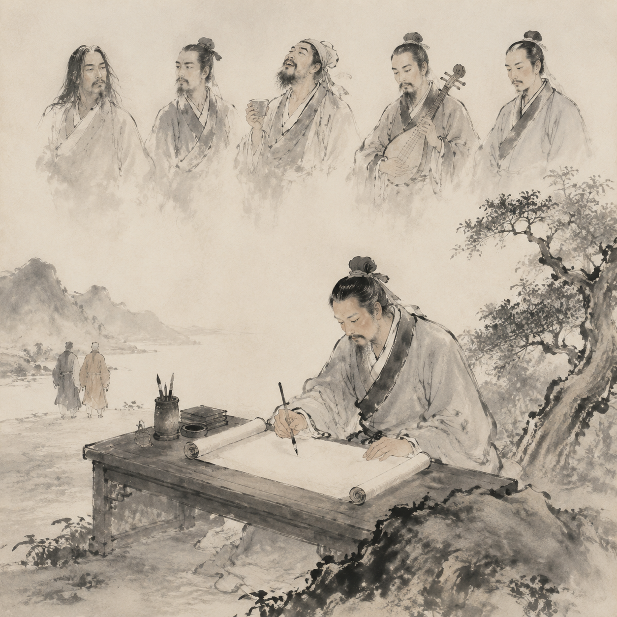 五君咏诗意图