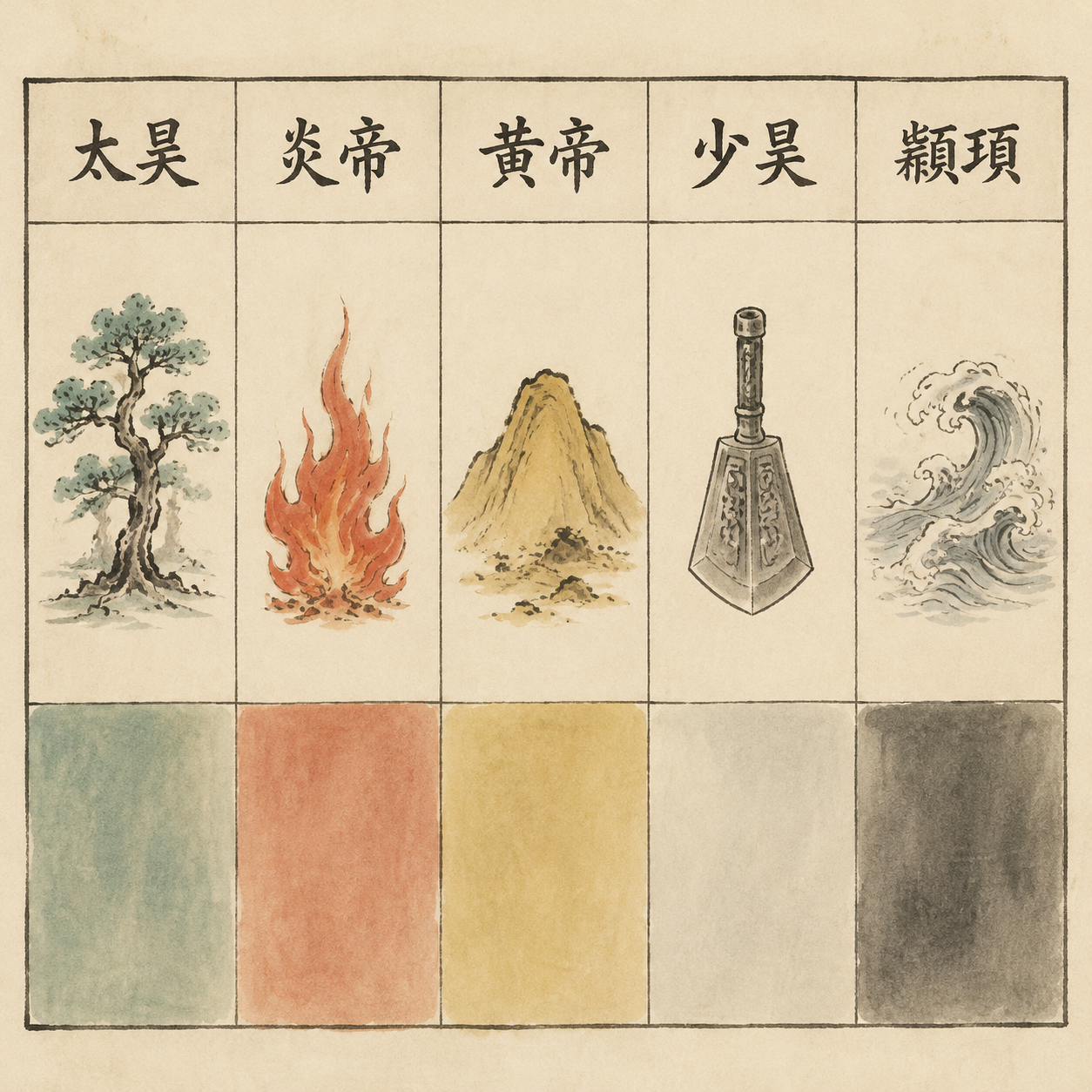 五帝五行五色示意图