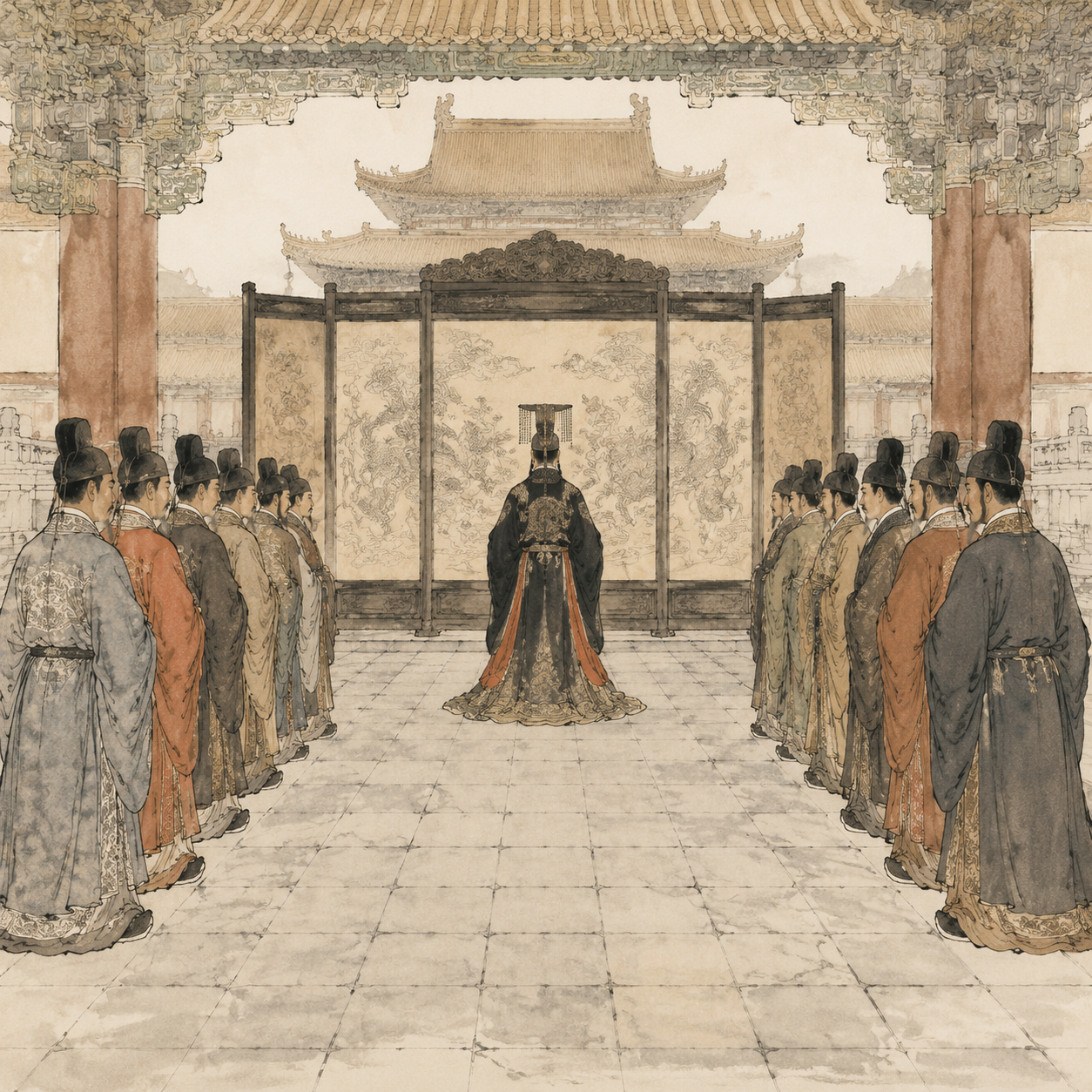 天子当宁而立的朝会场景