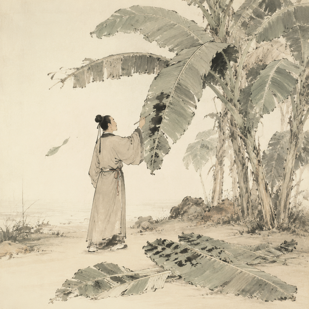 怀素蕉叶练字