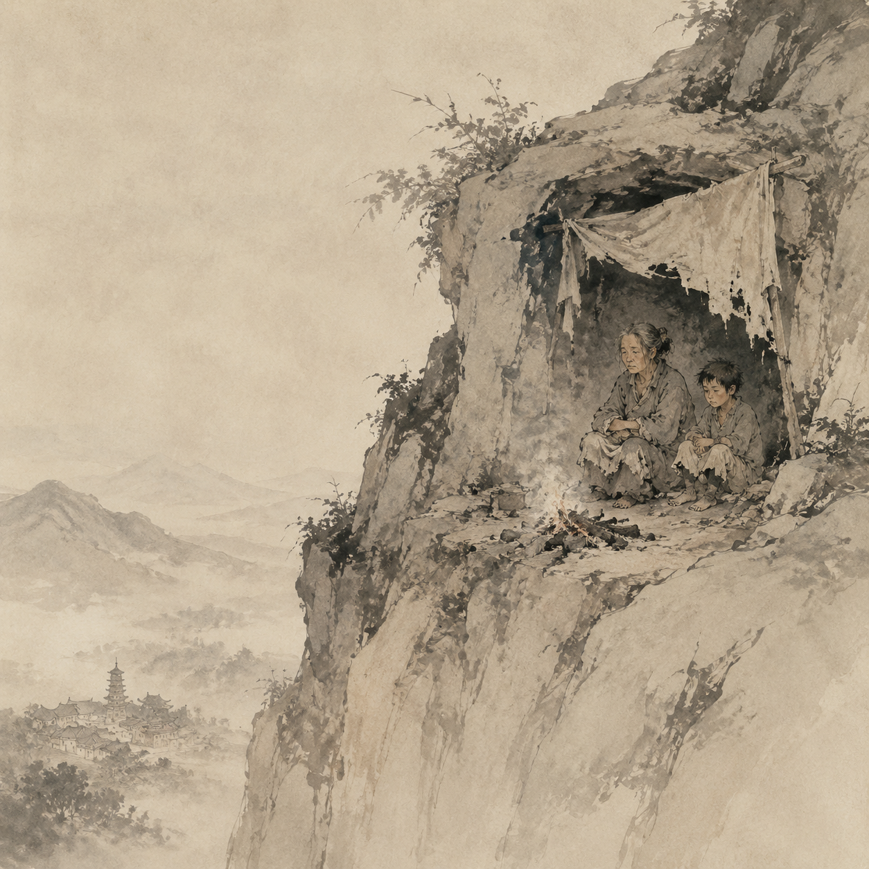 吕蒙正母子山中石龛栖身