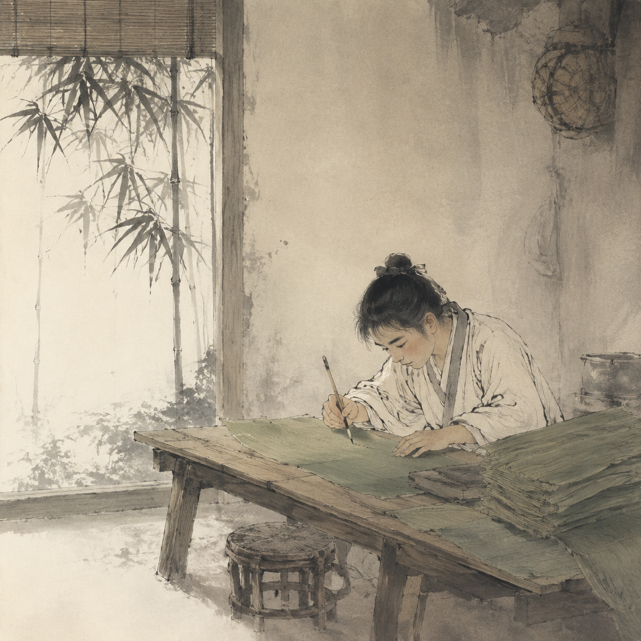 徐伯珍以箬叶学书