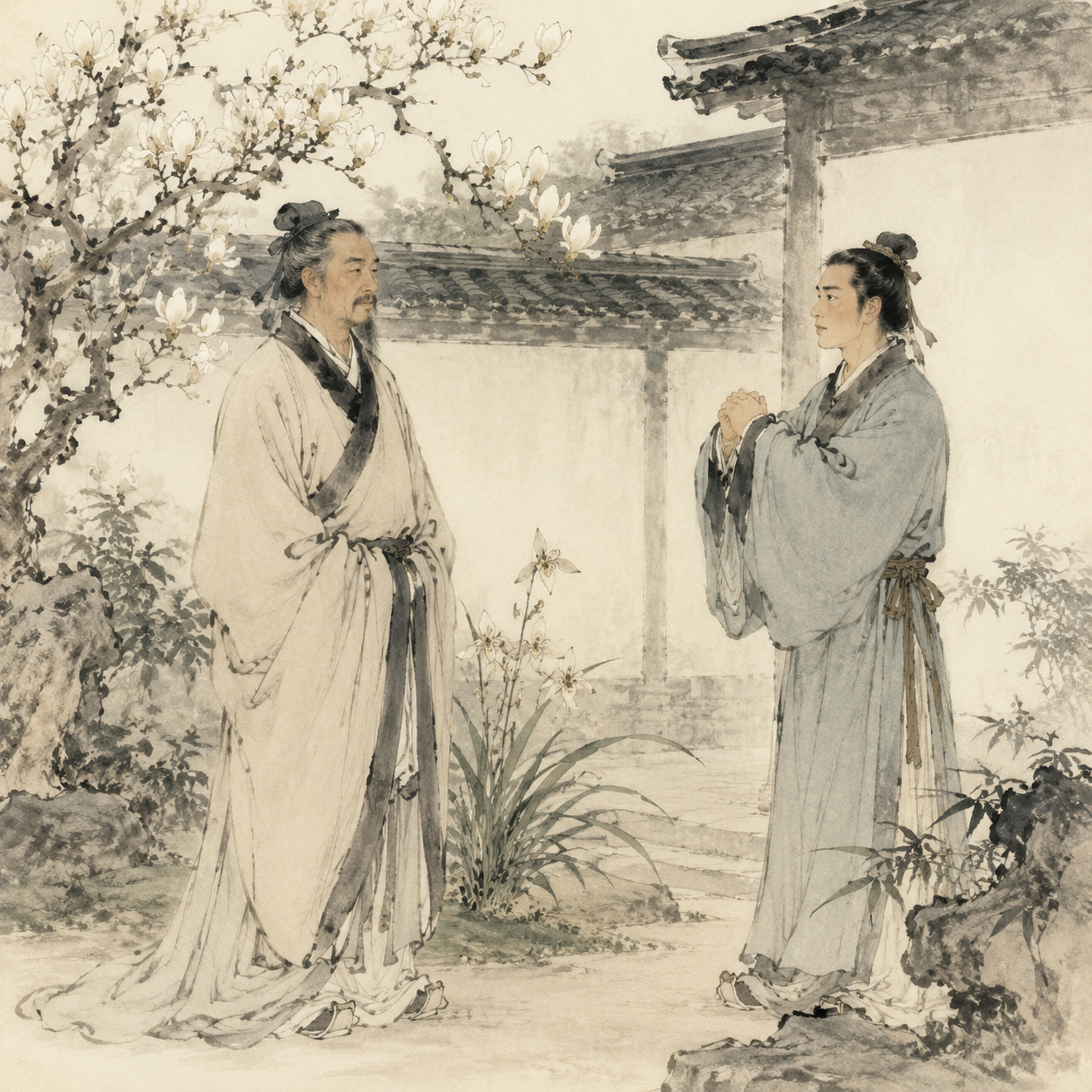谢玄与谢安庭院对话