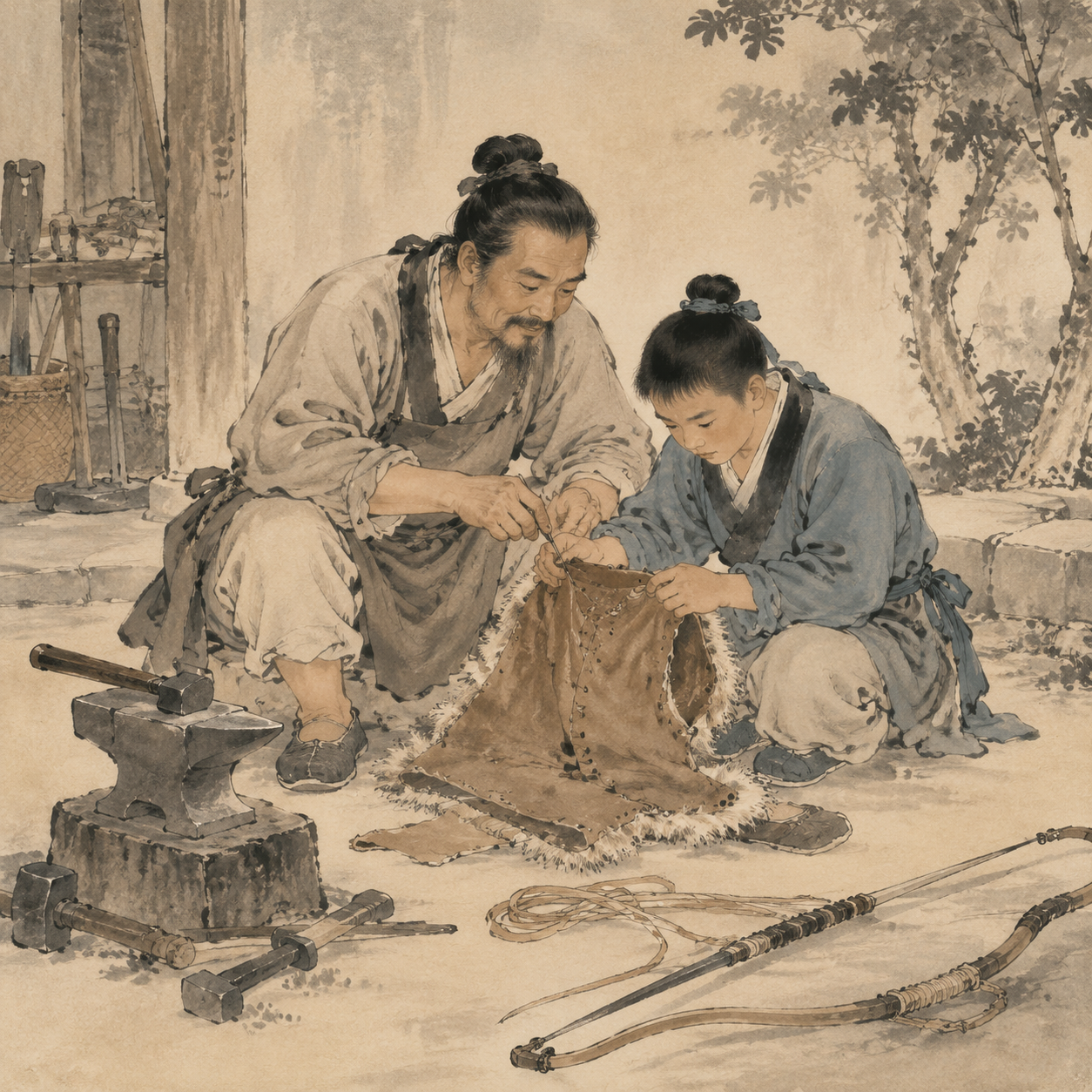 父子学艺图