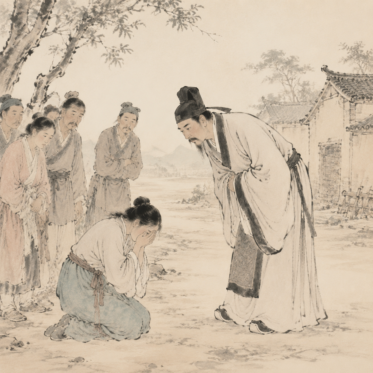 严遵询问哭泣女子