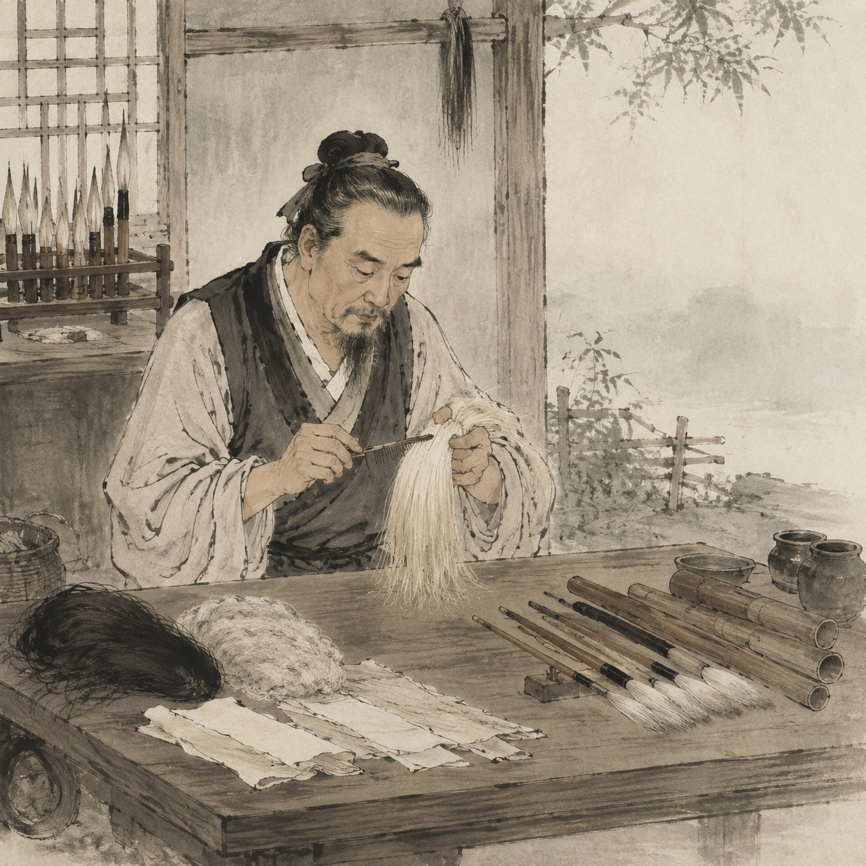 古人制作毛笔的工序