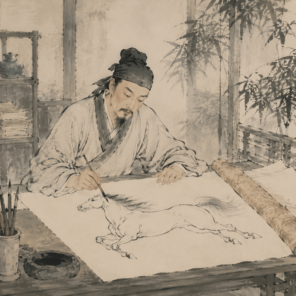 李公麟白描人物图