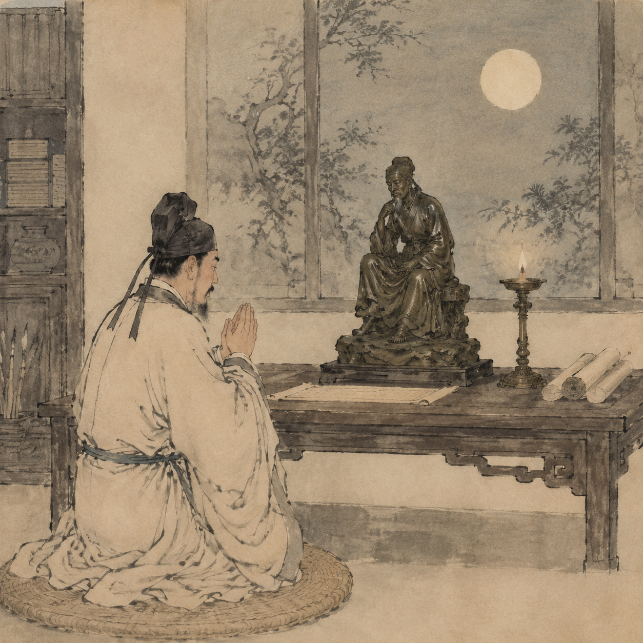 李洞礼拜贾岛铜像