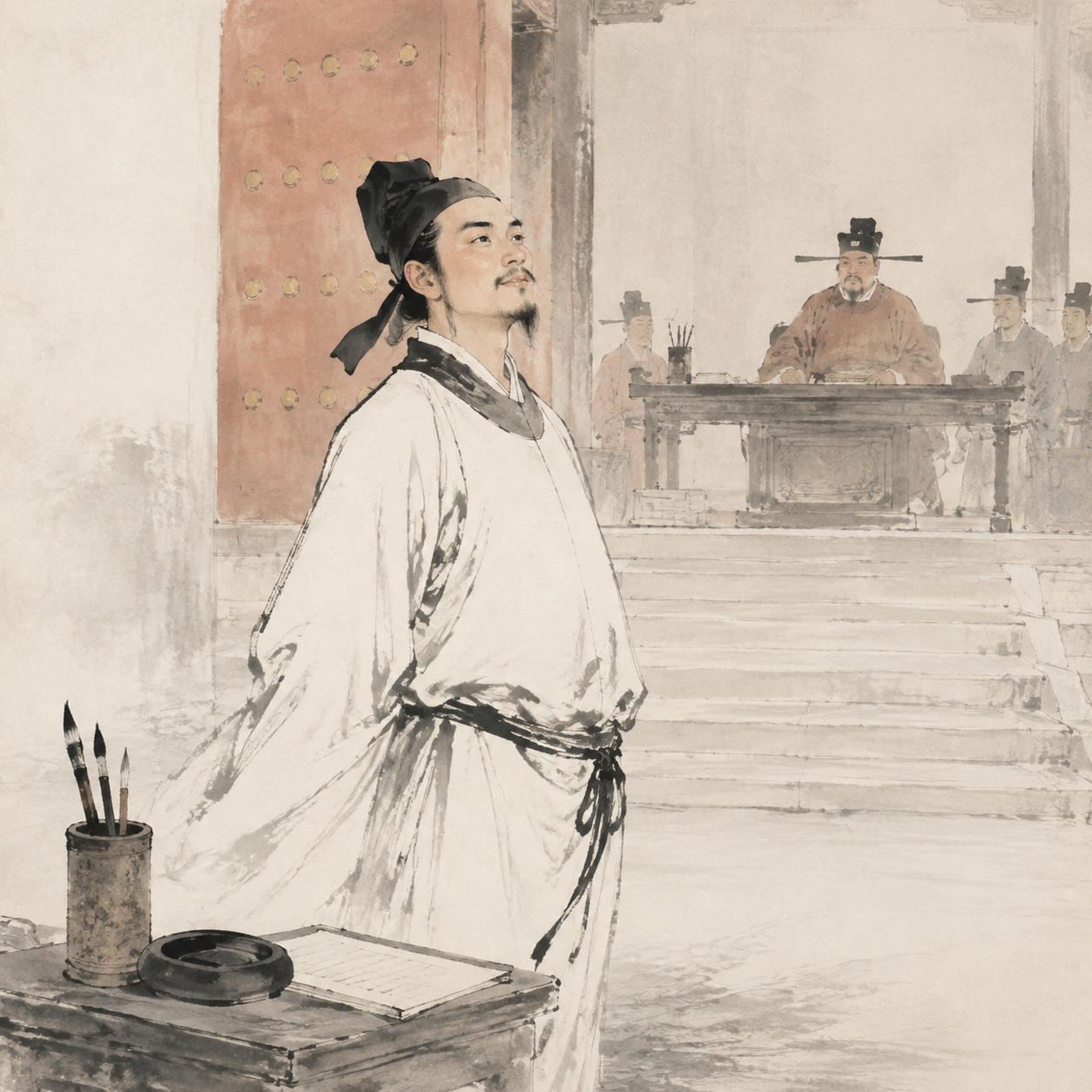 李白书生意气，昂首挺胸