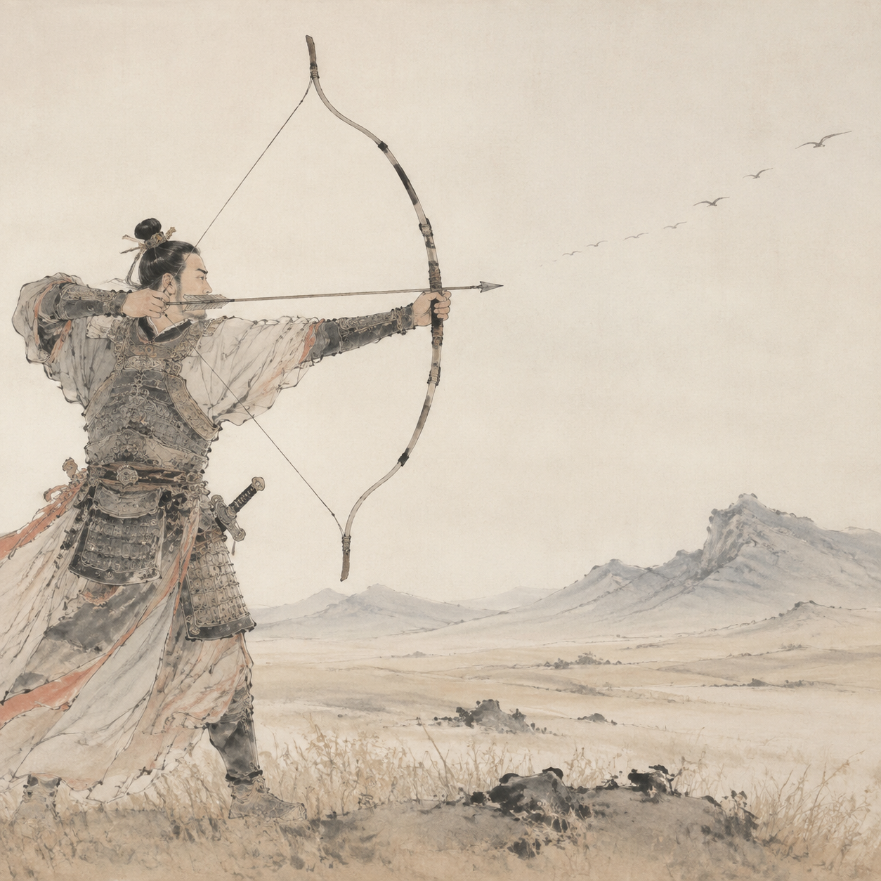 李广猿臂射箭示意图