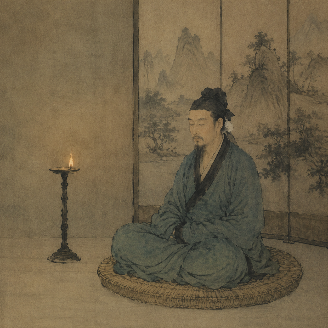 道士闭目静坐图