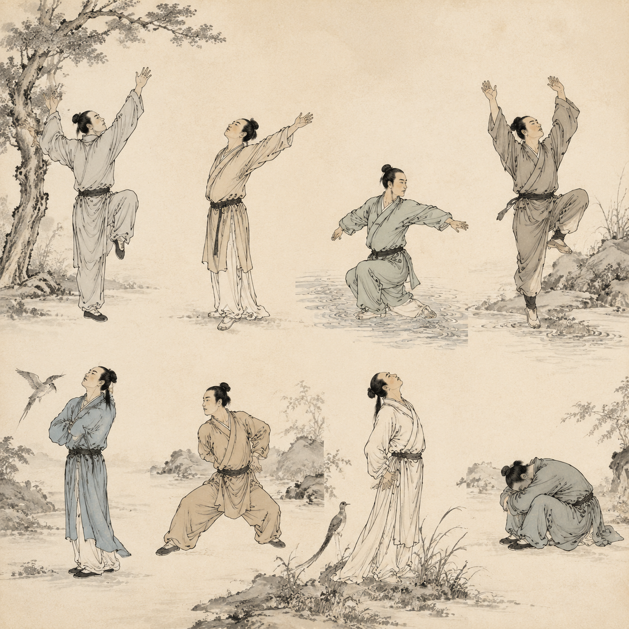 八禽导引术式图