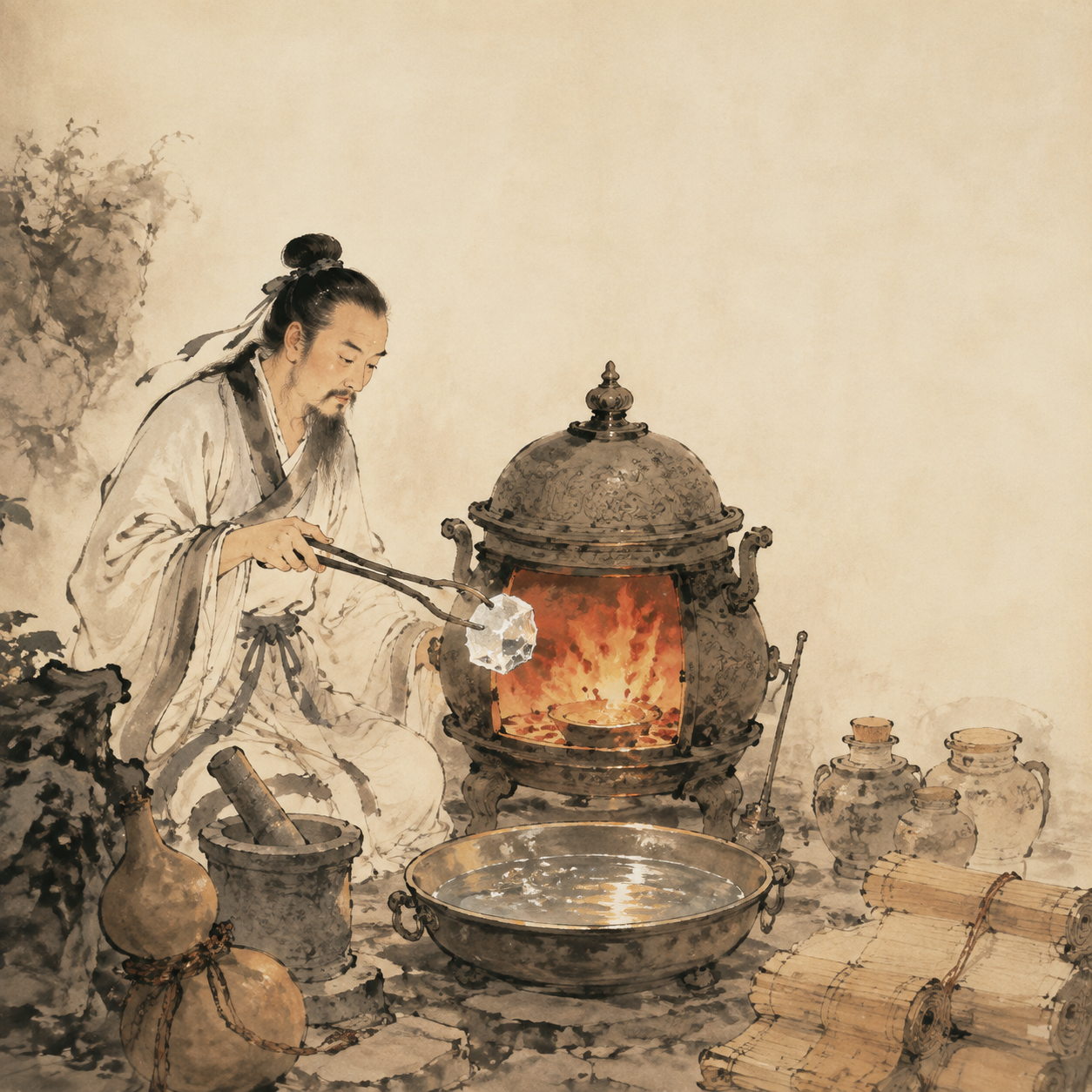 炼丹炉前的水银实验
