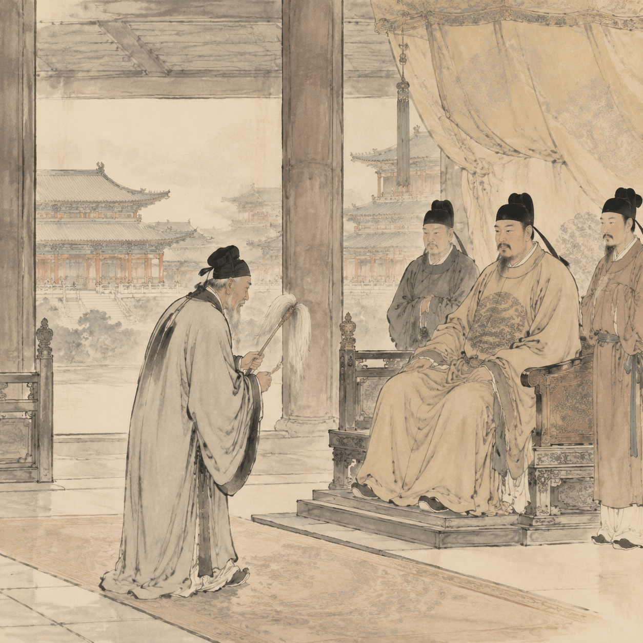 唐睿宗召见司马承祯问道图