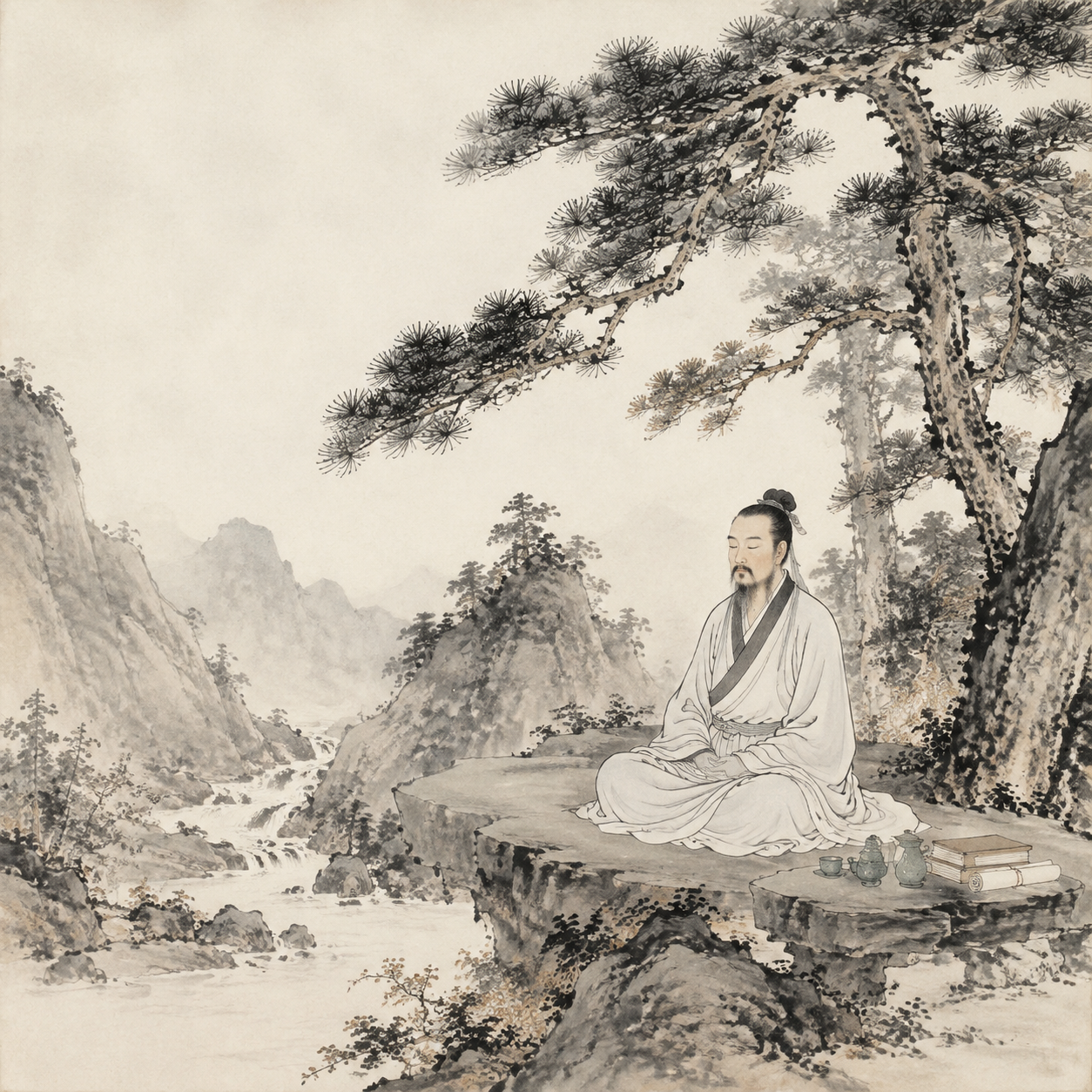 司马承祯于山林中修炼图