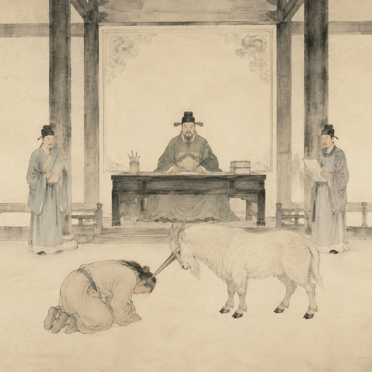 皋陶与獬豸断案图