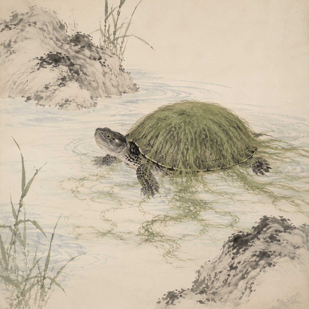 绿毛龟浮水图